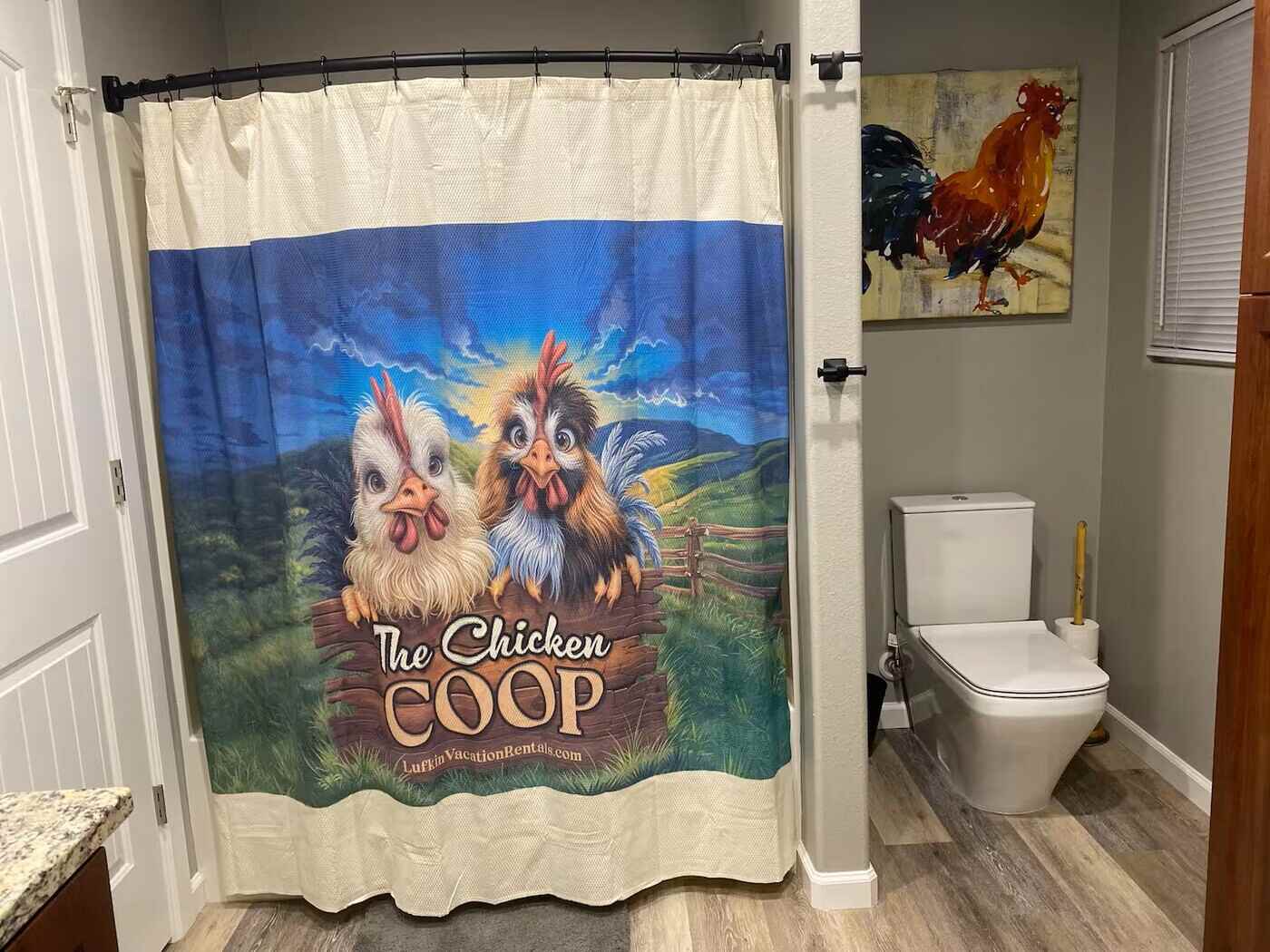 chicken themed shower curtain