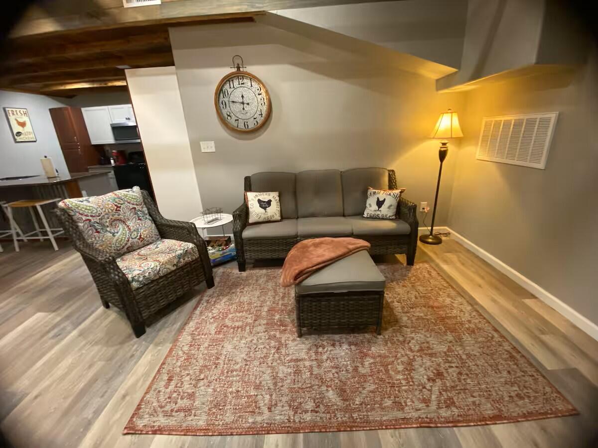 living area seating and rug