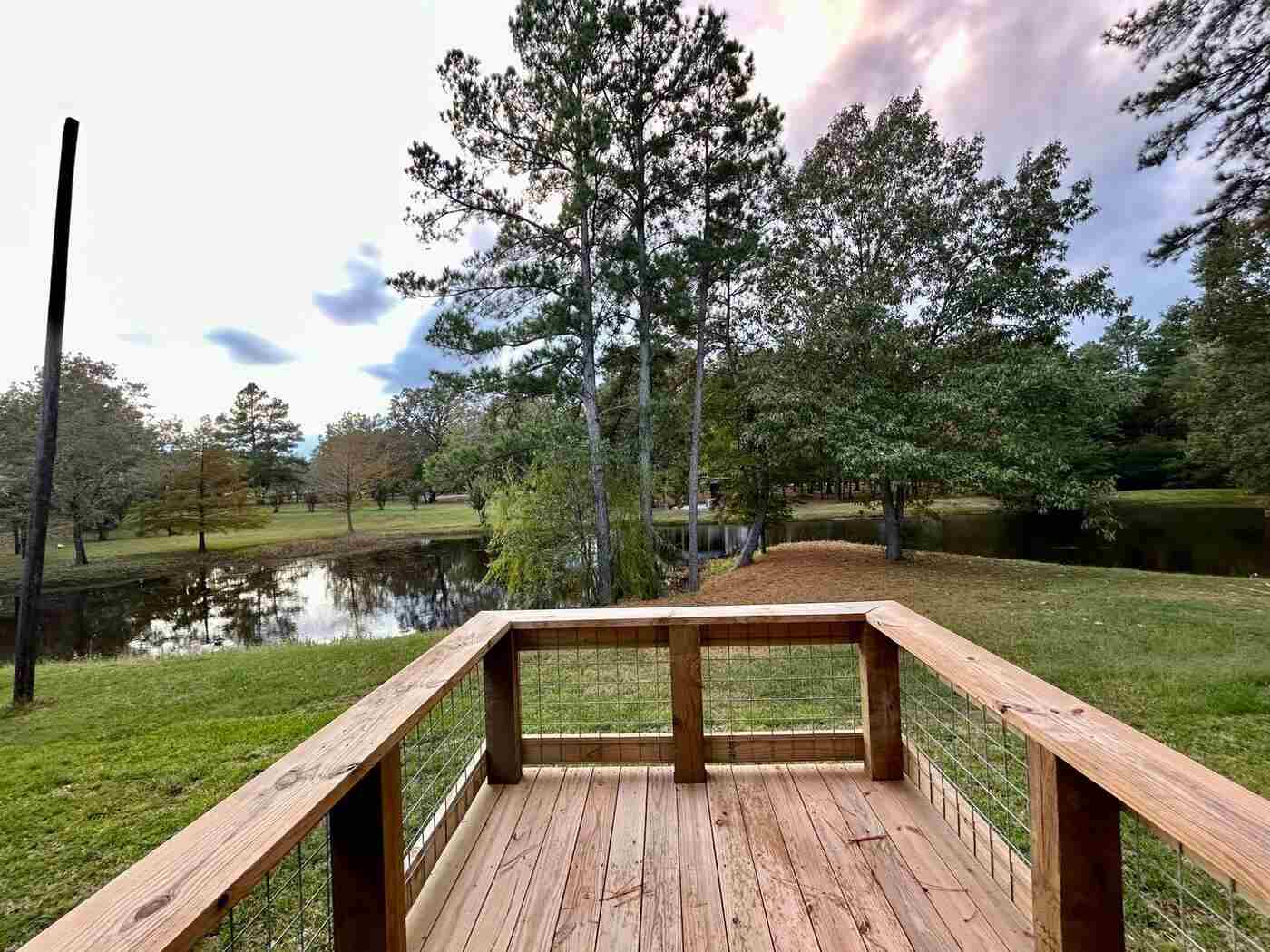 back deck overlooking fishing pond